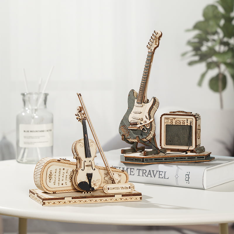 Realistic Wooden Guitar Miniature. ROKR Electric Guitar TG605K