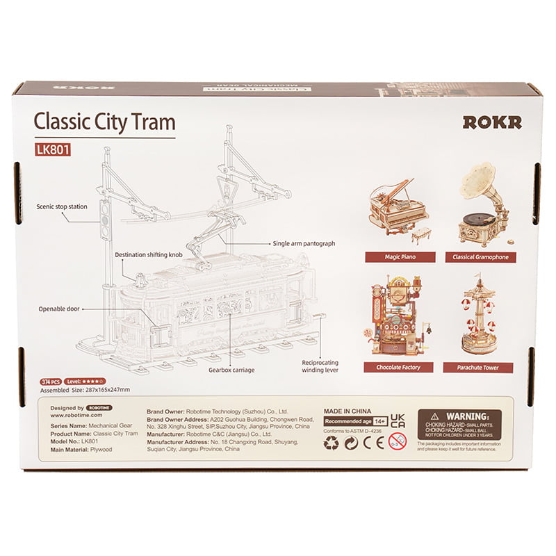 ROKR 3D Wooden Model Kits for Adults 3D Puzzle Car Model Kits to Build for  Adults abd Children Mechanical Gear, Classic City Tram LK801